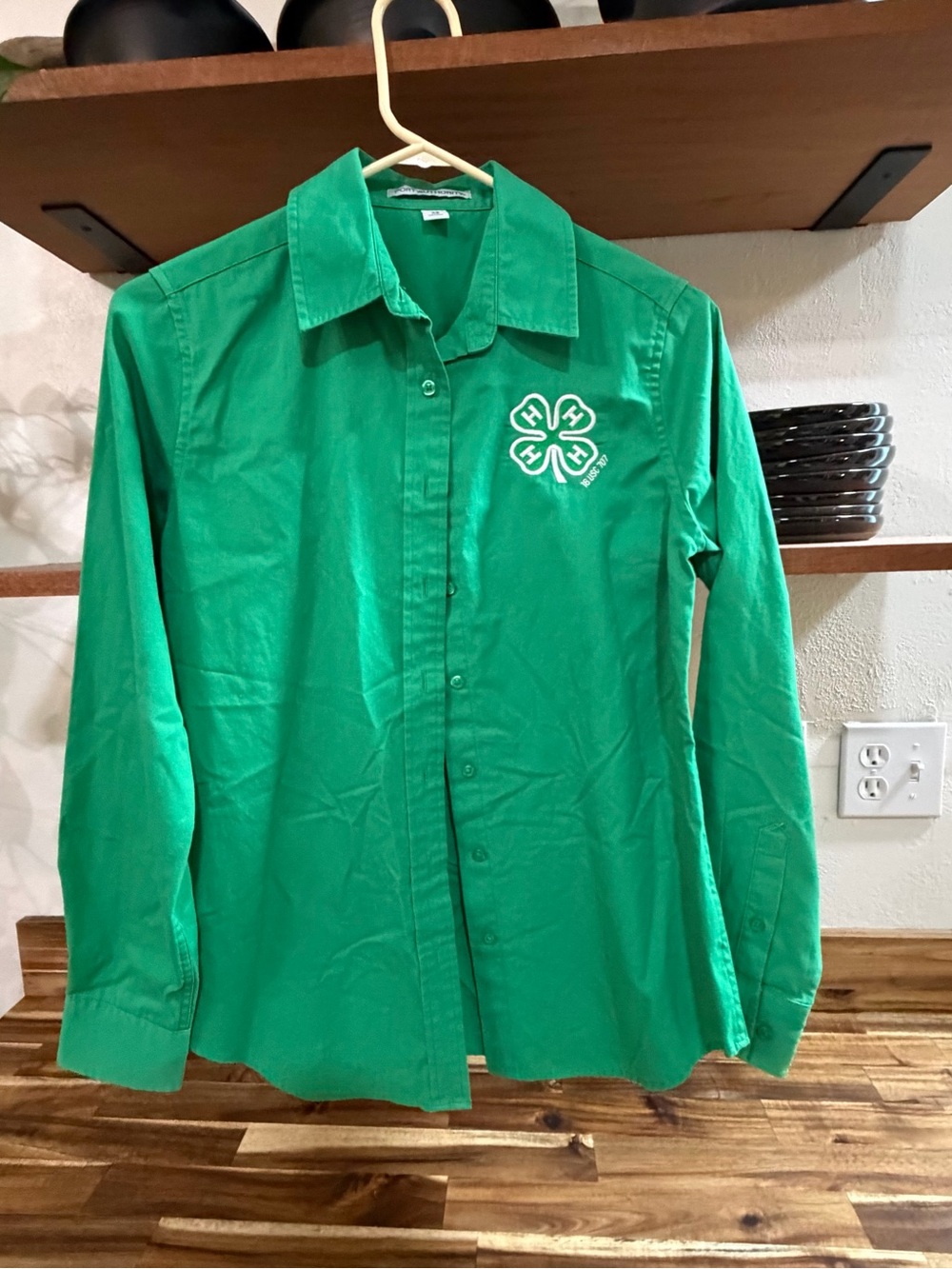 Port Authority Green Button-Down Shirt with White Clover Emblem